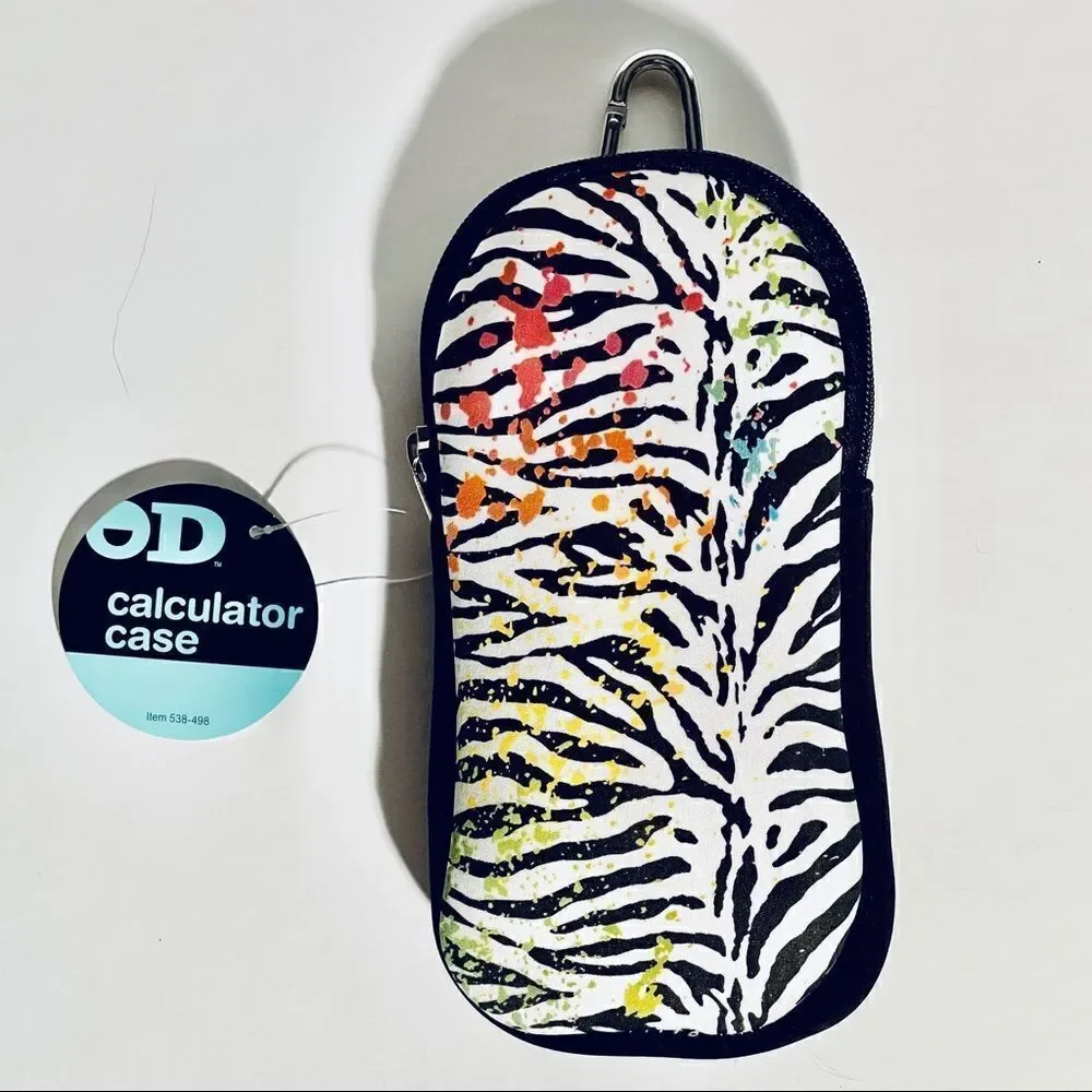 NWT Zebra Padded makeup Brushes Cosmetics Calculator Zippered bag Hanger Clip